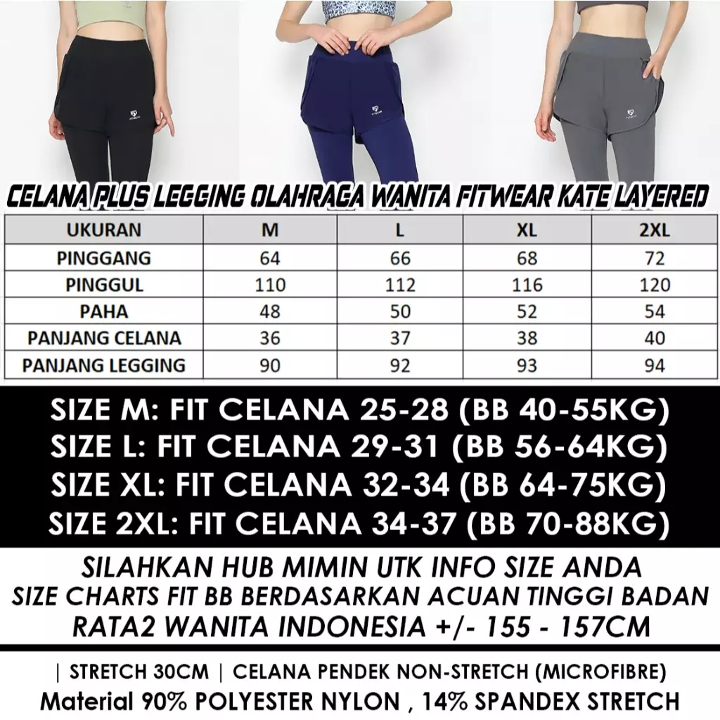 Fitwear - Celana Lari + Inner Legging Olahraga Wanita KATE LAYERED - NAVY