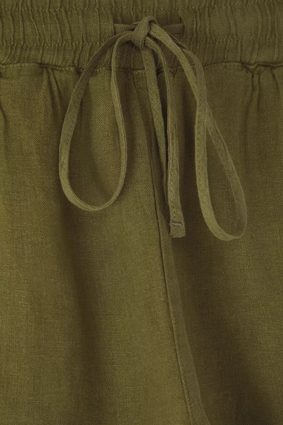 Khaki 1% Linen Elastic Waist High Waist Shorts Twoss26Sr19