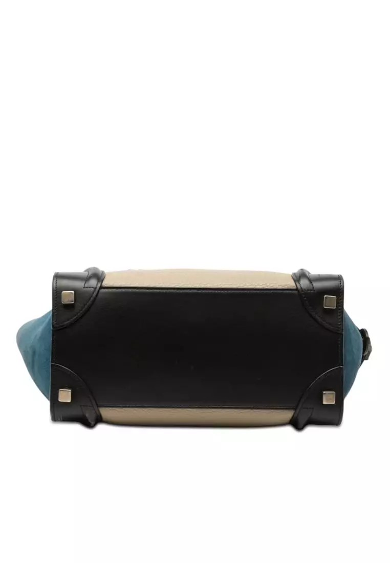 Pre-Loved Celine Micro Tricolor Calfskin And Nubuck Luggage Tote