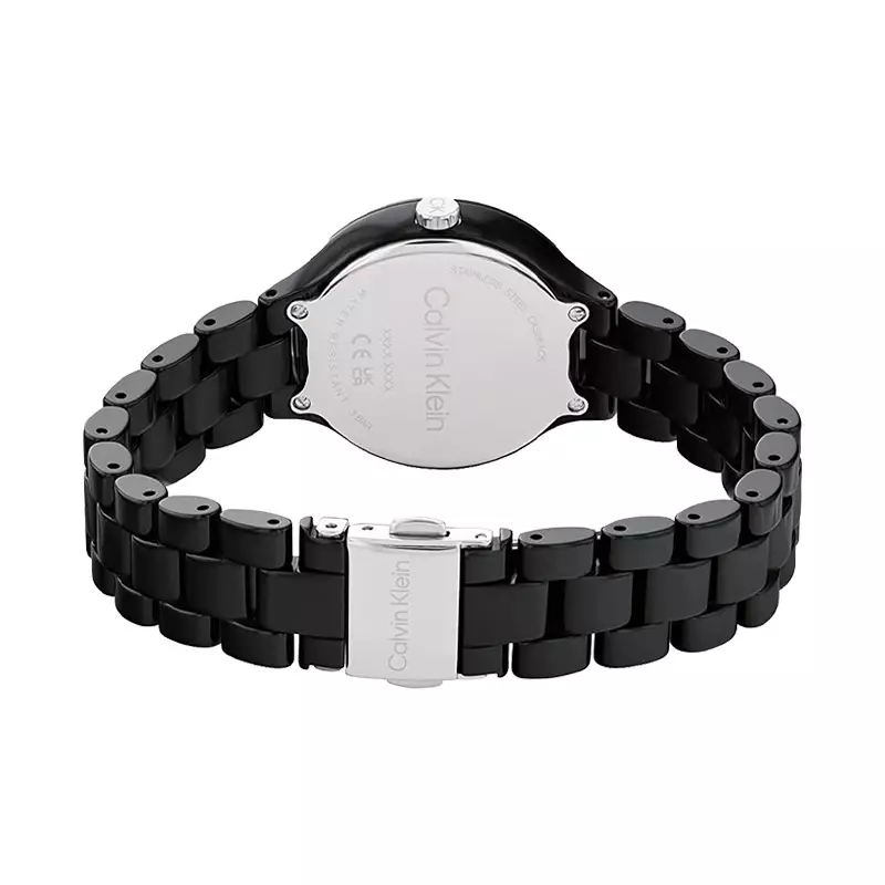 Jam Tangan Wanita Calvin Klein Linked 25200078 Ladies Black Dial Black Ceramic Strap