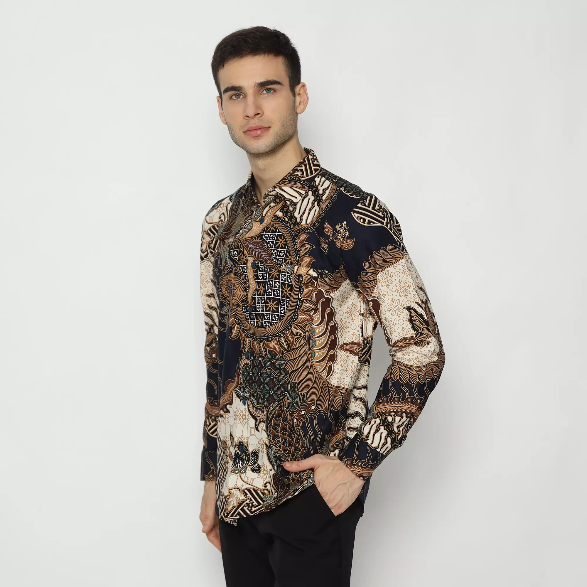 Platini Kemeja Batik Pria Lengan Panjang Katun NAVY 36084