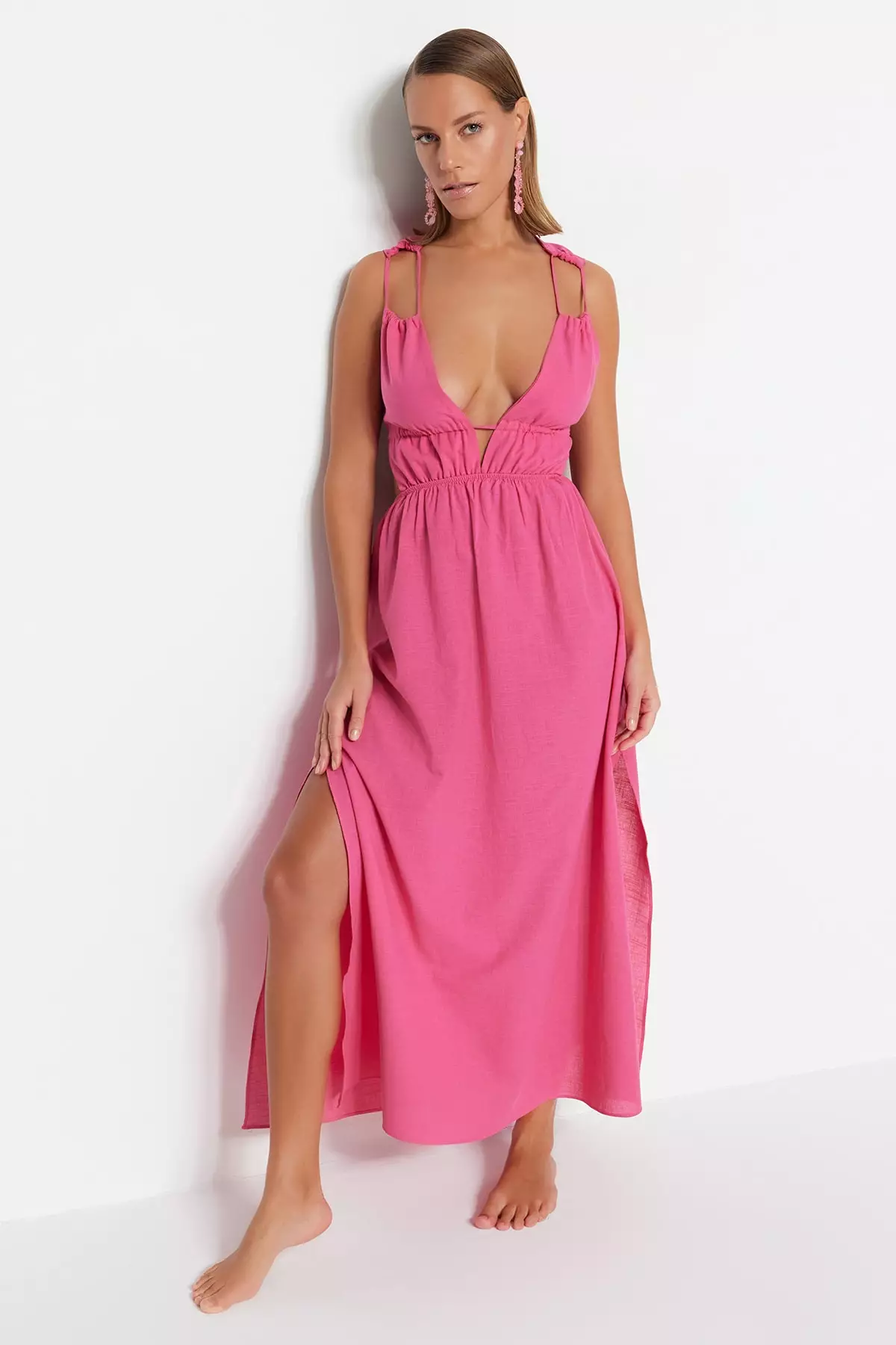 Fuchsia maxi sale dress with sleeves