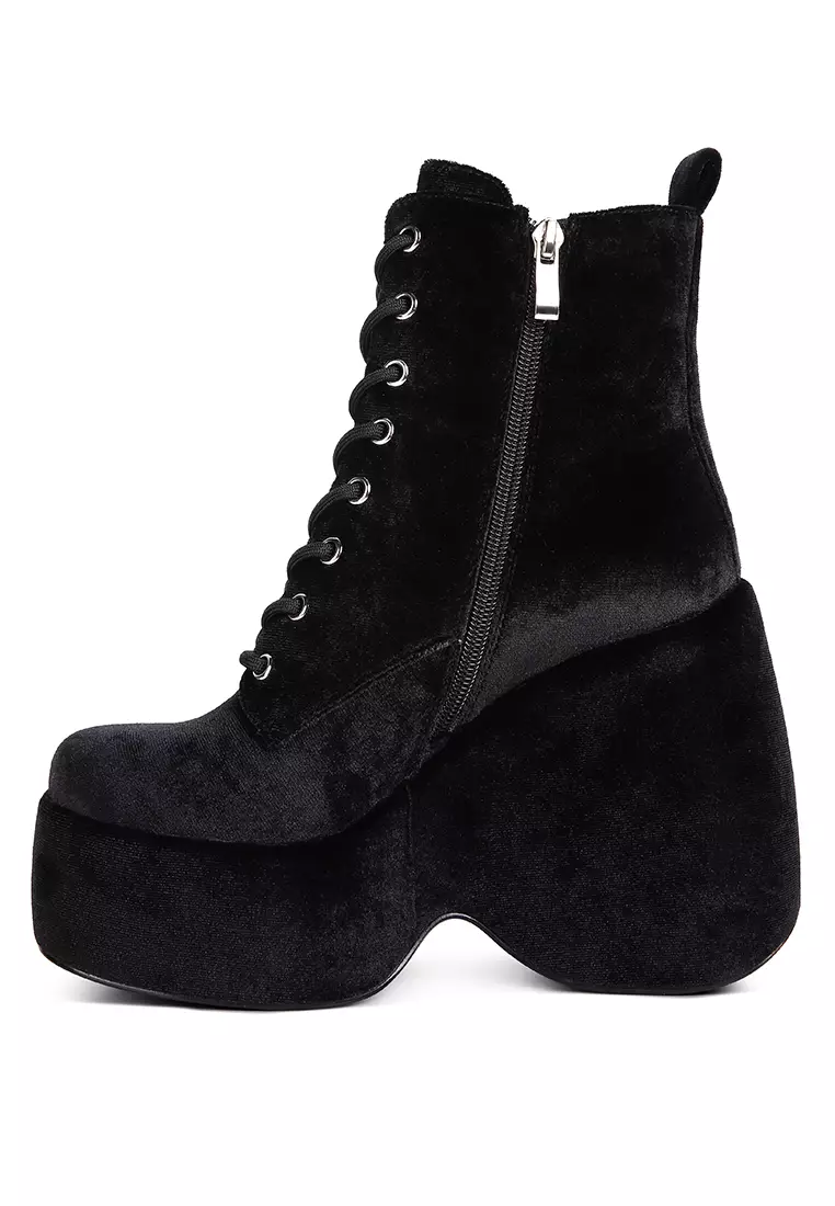 Black velvet top platform boots