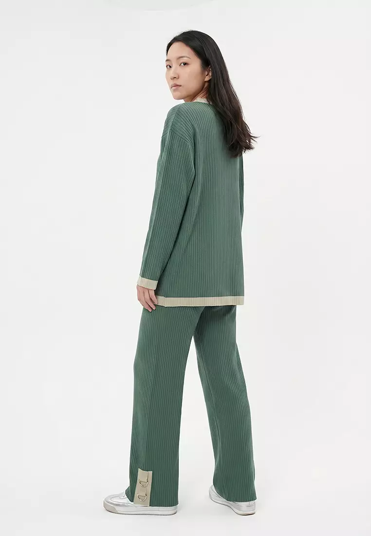 Petrol Green Colored Piping Detailed Knitwear Bottom-Top Set TCTAW25US00059