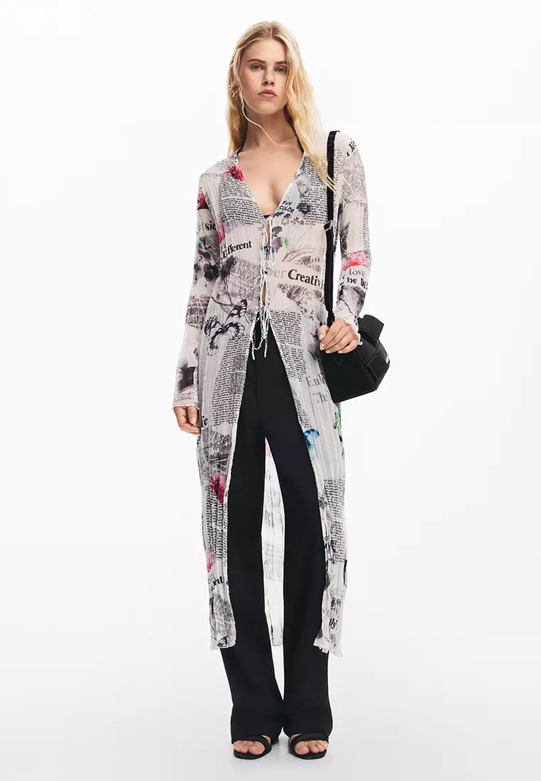 Desigual Woman Long blouse with newspaper print.