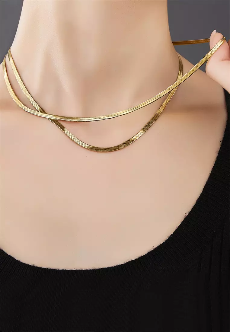 Grace 㳀金色不鏽鋼 双圈蛇骨鏈