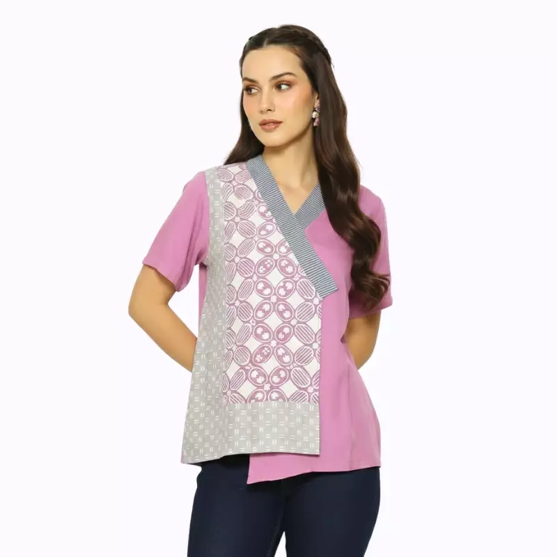 Blouse Batik Wanita - Atasan Batik - Bhatara Batik Dannia - Baju Batik Modern Lengan Pendek