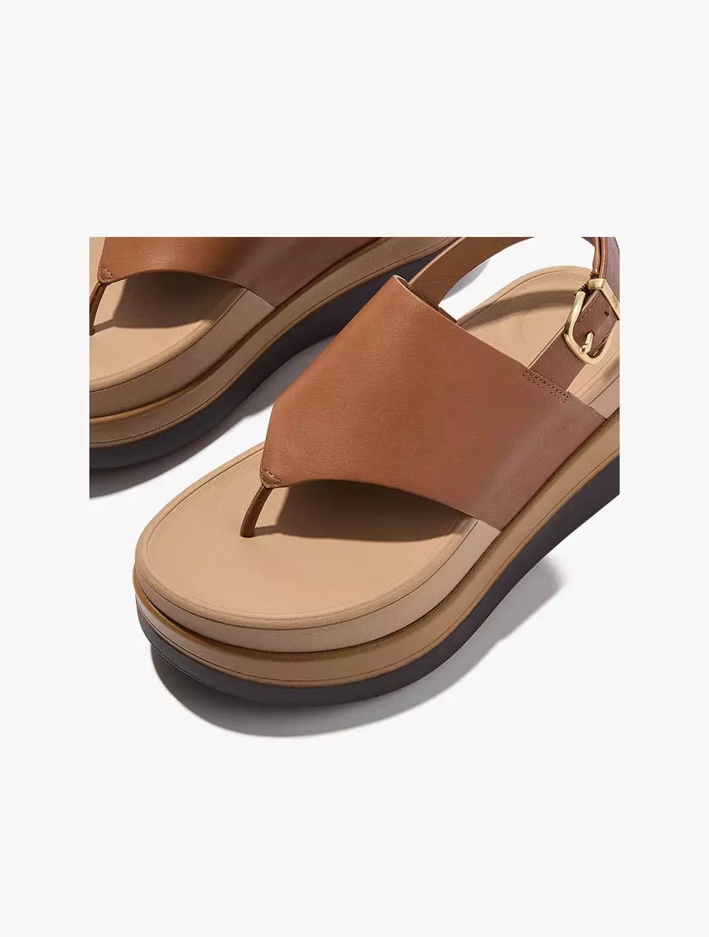 Fitflop F-Mode Stack Leather Back-Strap Toe-Post Sandals - Deep Tan