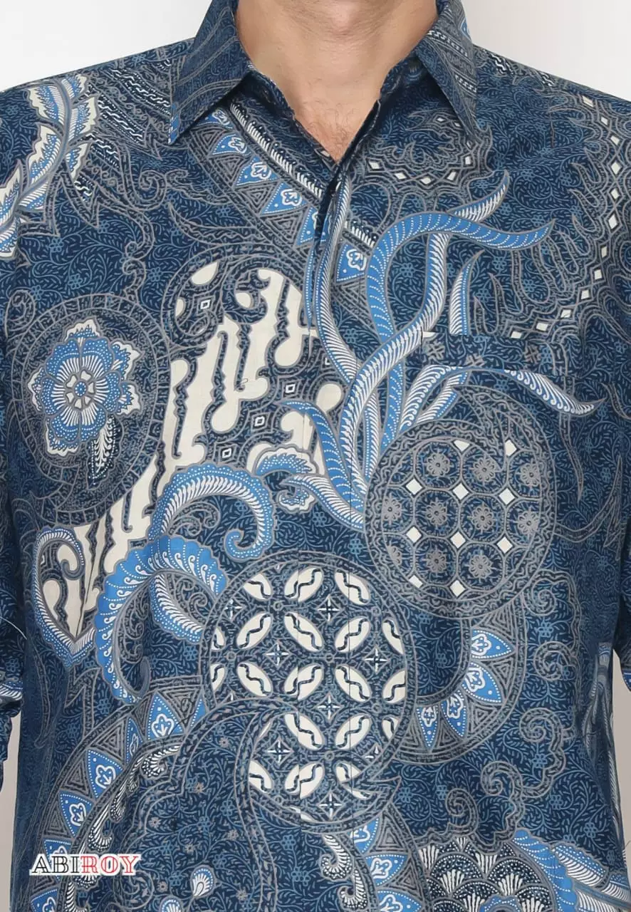 Kemeja Batik Pria Premium Slimfit Elegant Modern Lengan Panjang Kertajaya Navy