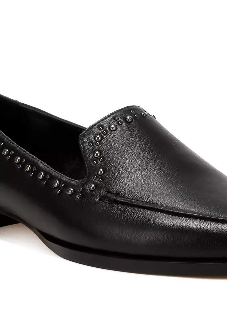 黑色鉚釘裝飾皮革樂福鞋