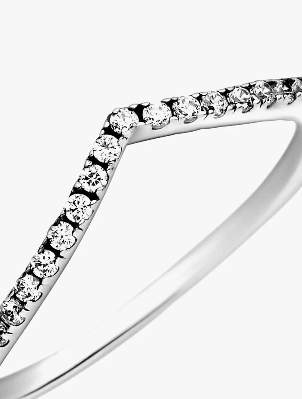 Wishbone silver ring with clear cubic zirconia