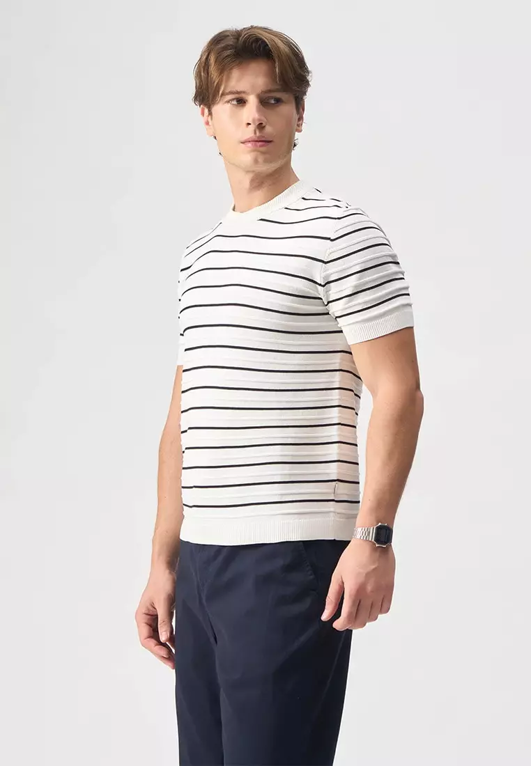 Striped Textured Flat Knit T-Shirt