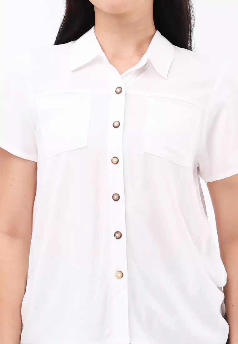 Woven Plain Rayon Short Sleeves Blouse