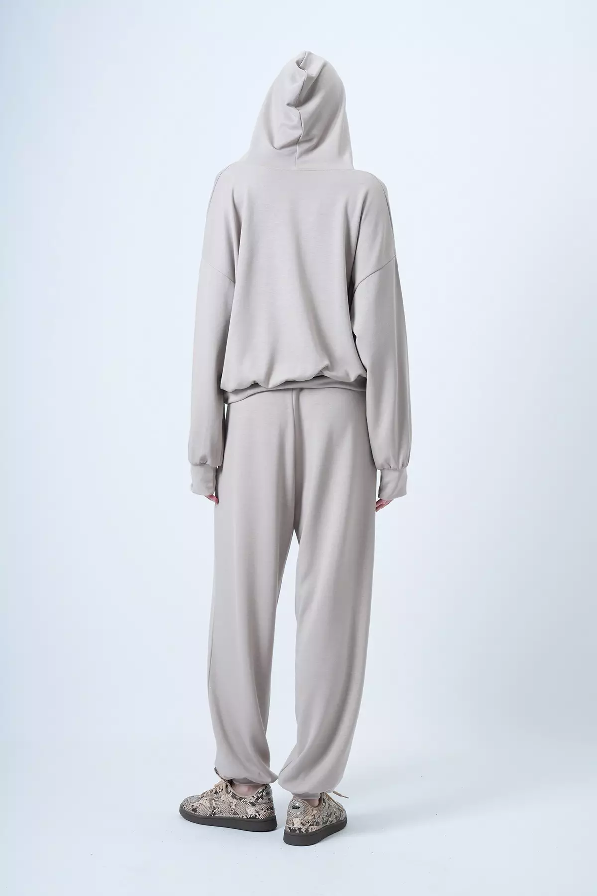 Stone Hooded V-Neck Oversize Modal Sweatshirt And Trousers Set Alc-X14646