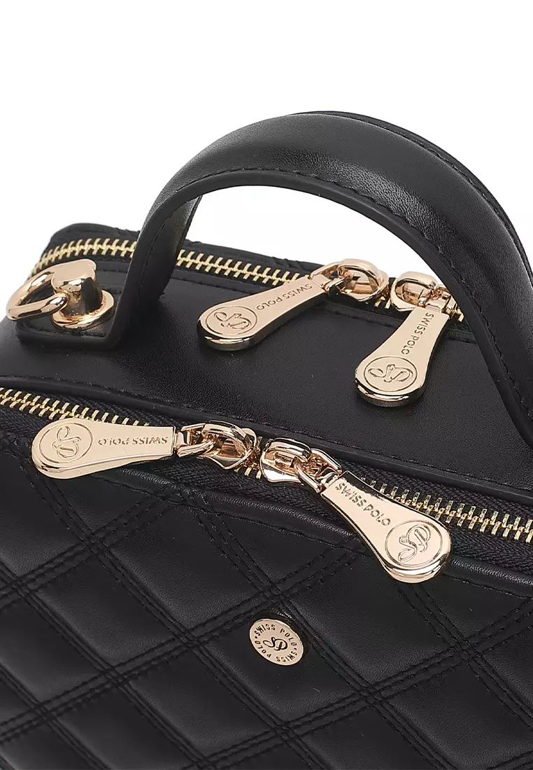 Women's Boxy Top Handle Bag / Sling Bag / Crossbody Bag - Black