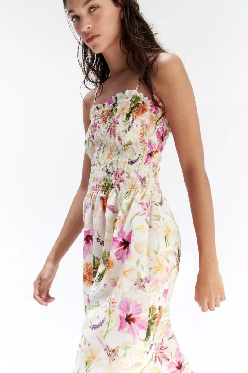 Smocked-bodice strappy dress