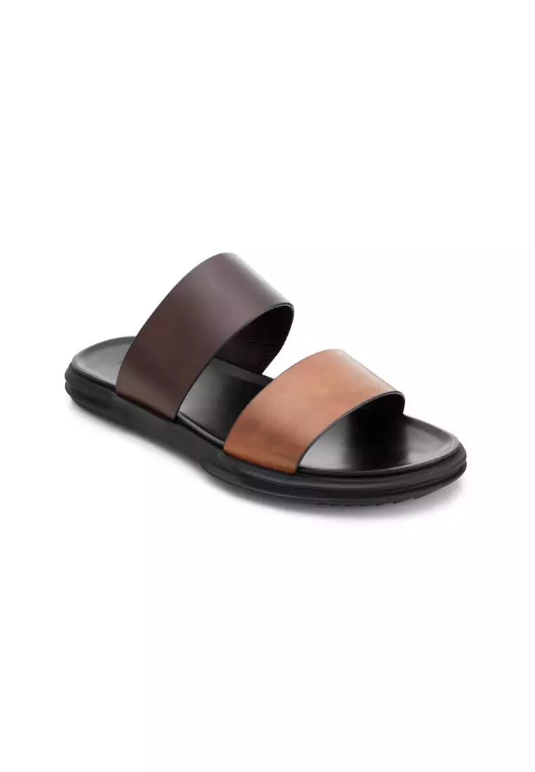 CAROLUS SLIP ON LEATHER SANDALS BROWN