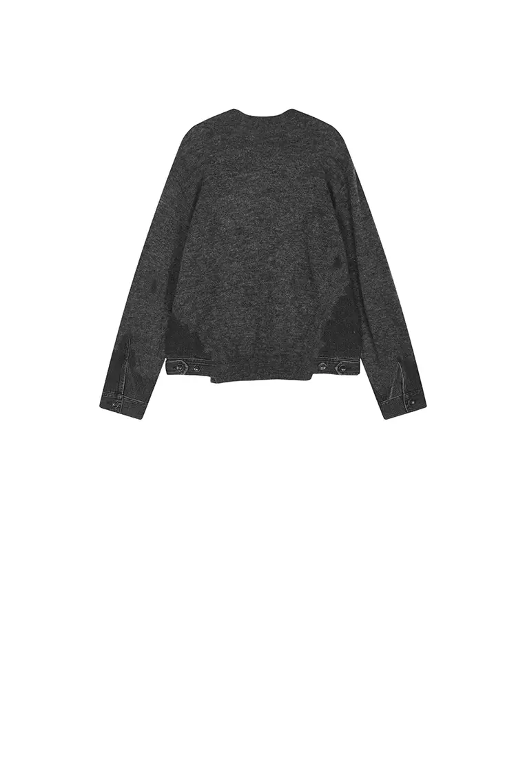Sweater / Oversized Knitted Denim Panel Pullover