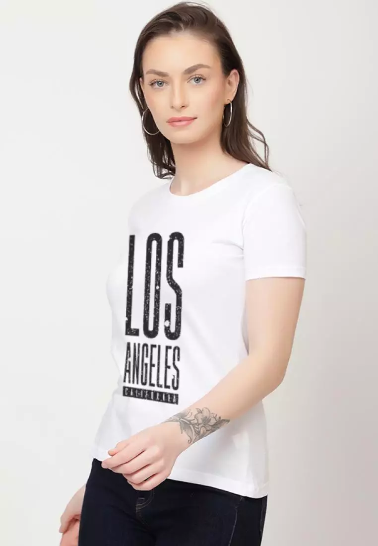 Street StyleLos Relaxed Short Sleeve Stylish White Cotton Casual Graphic Print Tee/TShirt