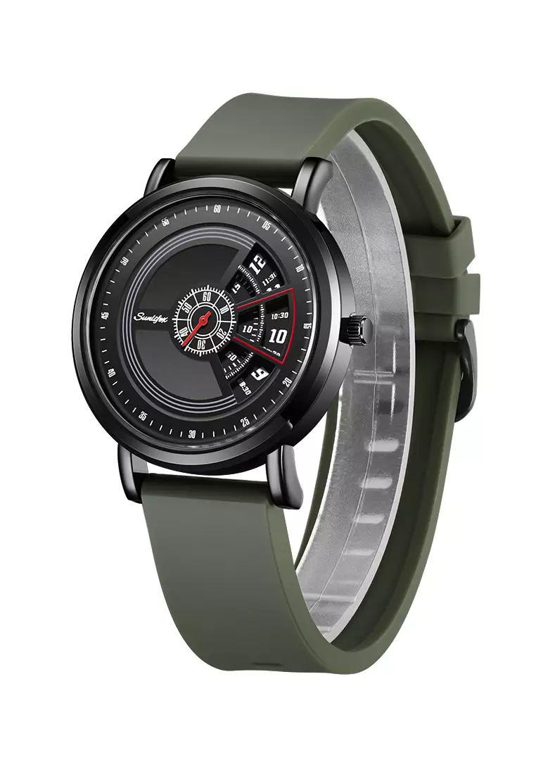 Jam Tangan Pria 3172 Tanggal Kasual Mode Tali Silikon Jam Tangan Cowok Original green