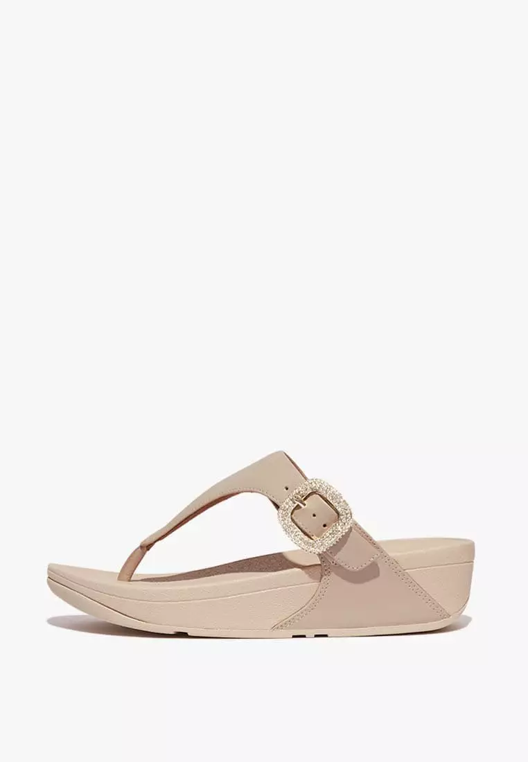 Discount on Fitflop  shoes - SKU: Fitflop Lulu Women's Crystal-Buckle Leather Toe-Post Sandals - Stone Beige