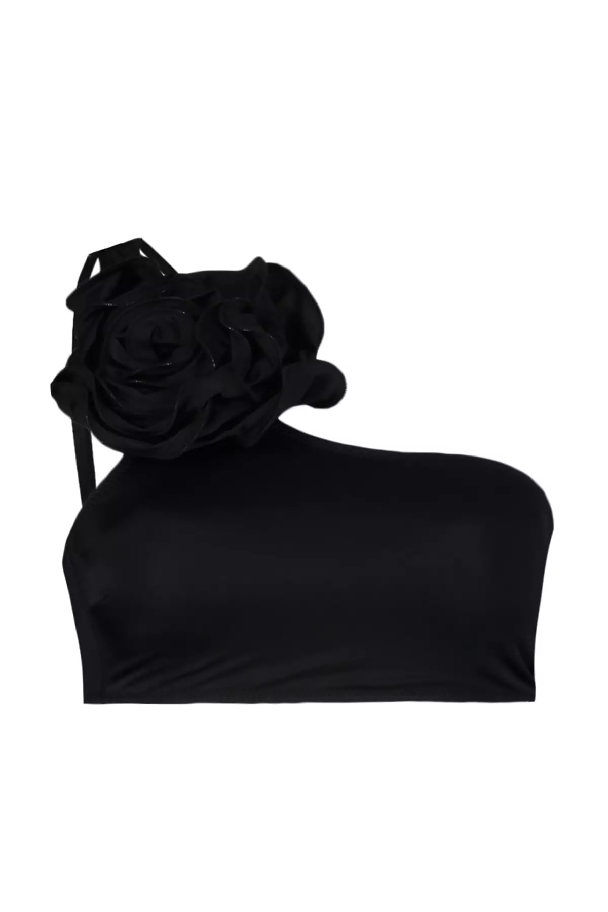 Trendyol Black One-Shoulder Floral Appliques Bikini Top 2024