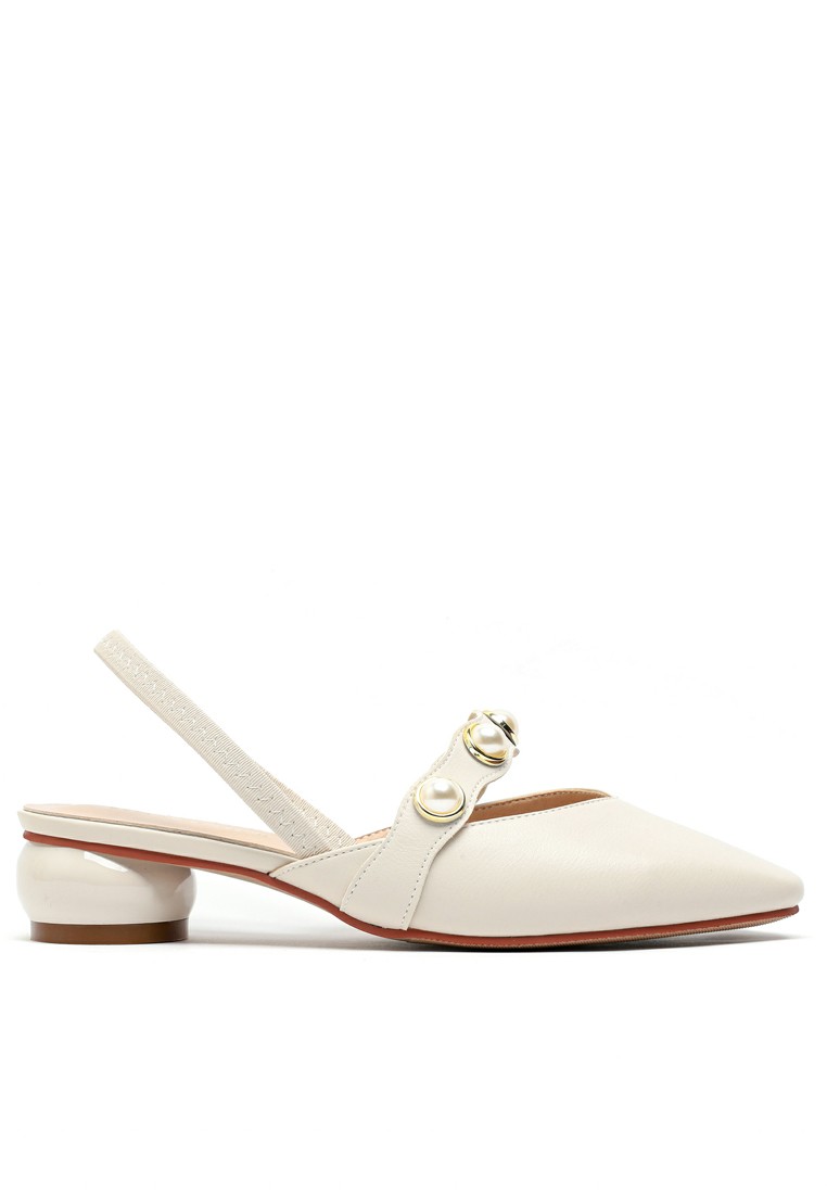 Pearl Buckle Microfiber Leather Slingback Heel 933-5