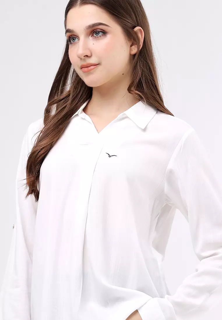 Woven Plain Linen Long Sleeve Blouse