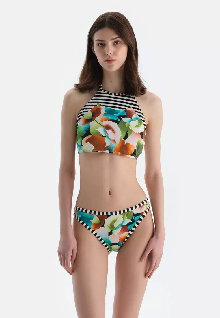 Multıcolor Briefs Bikini Bottom, Flower, Swimwear for Women