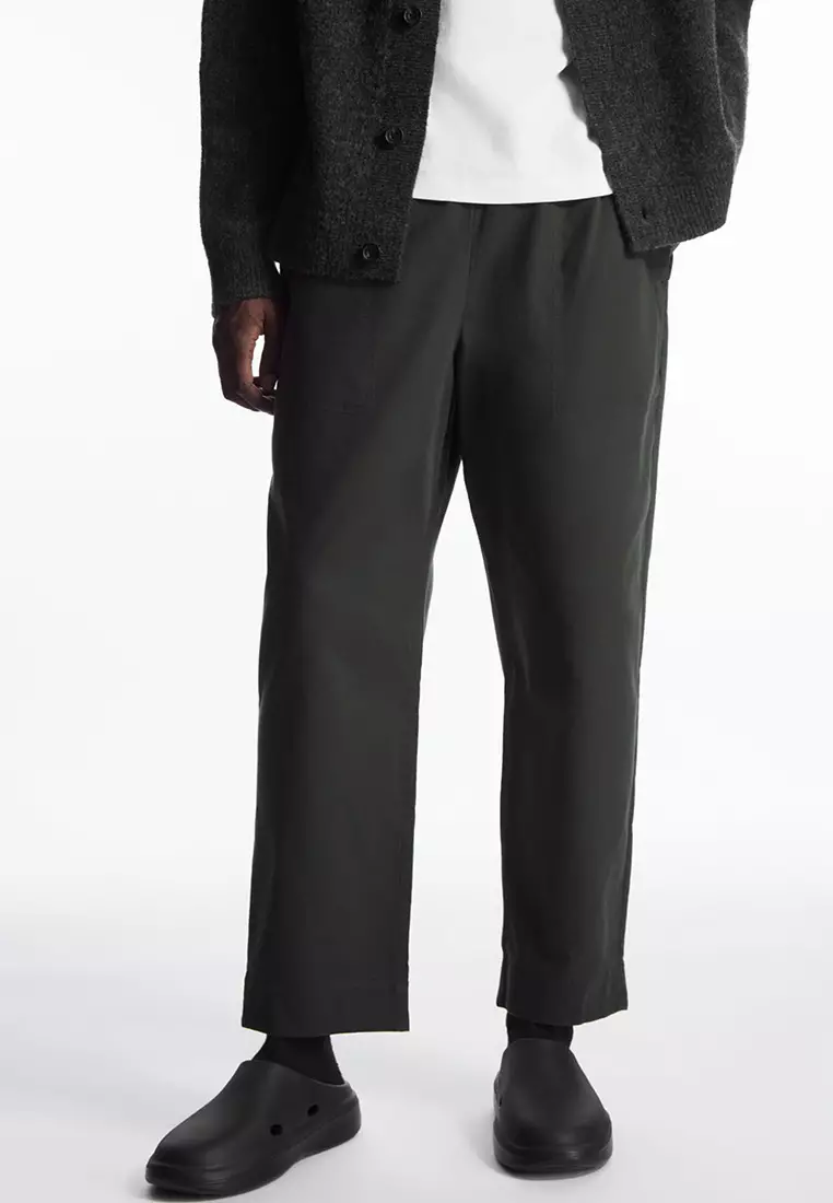 COS Elasticated Wide-Leg Twill Trousers in BLACK