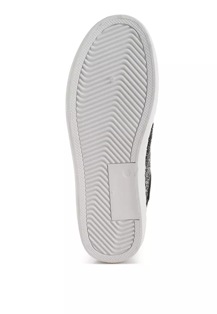 Sepatu Kets Kulit Imitasi Glitter Warna Hitam