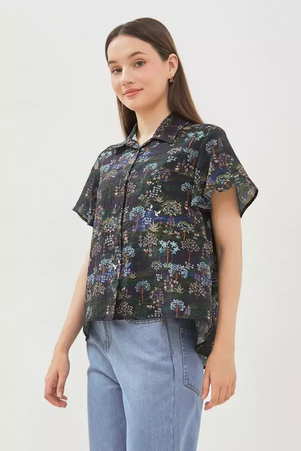 MINIMAL - Azuka Blus Motif Floral - Navy Colour Navy