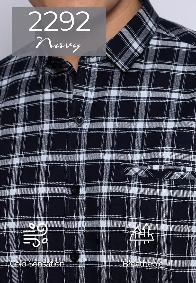 Simple Perfect Kemeja Chicago Pria Lengan Pendek Exclusive Motif Kotak 2292 Navy