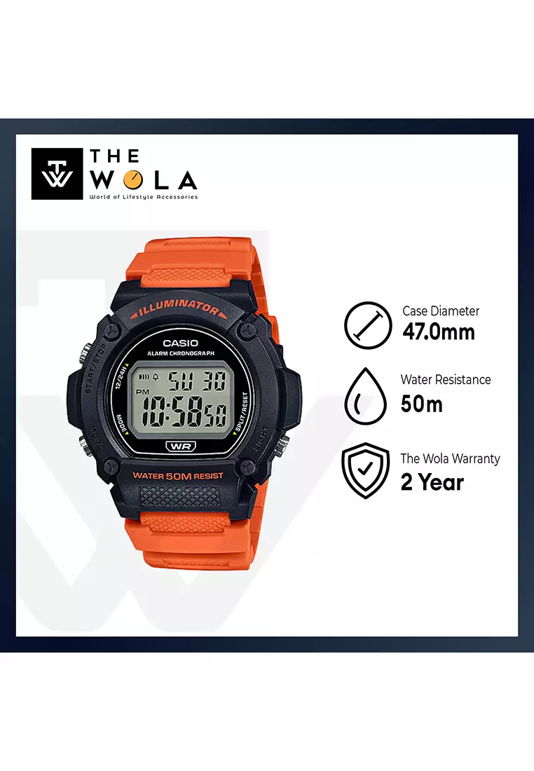 Men's Digital Watch W-219H-4AV Orange Resin Band Watch for Men