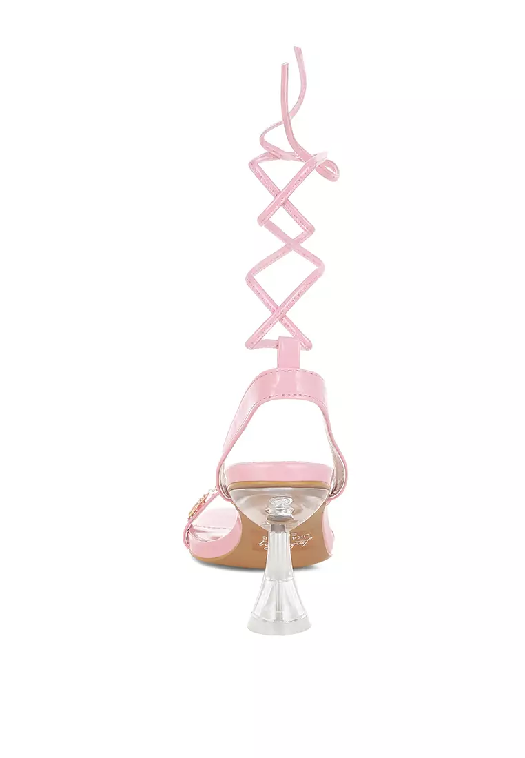 Charm Detail Spool Heels In Pink