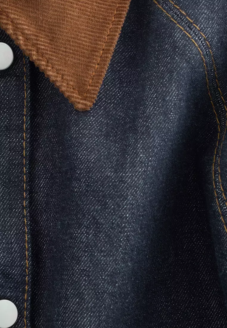 Short Cord-Collar Denim Jacket