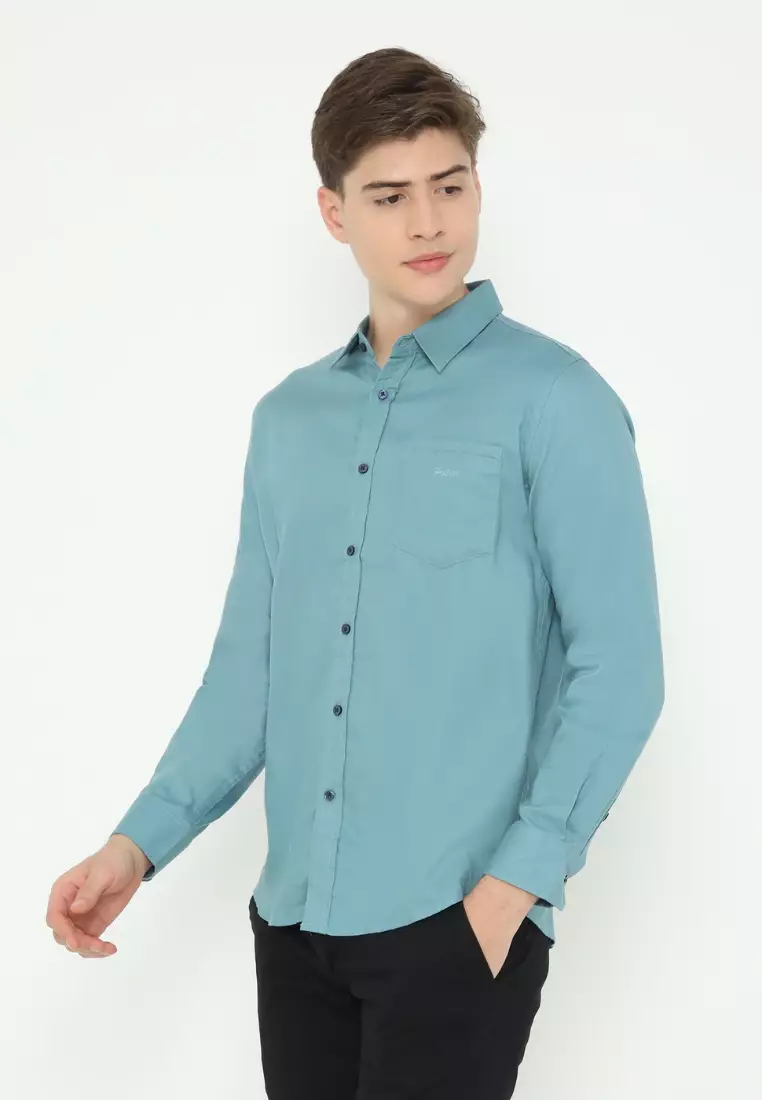 POLICE Kemeja Polos Cotton Regular Fit Lengan Panjang Pria