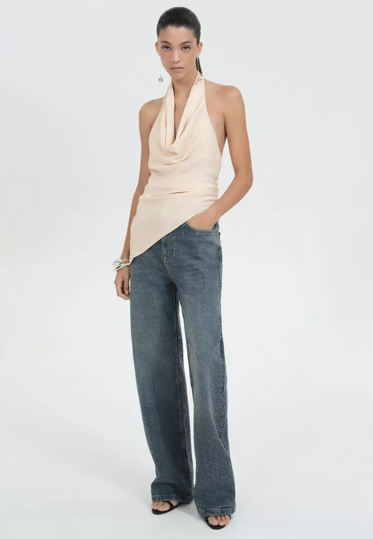 Draped Neck Satin Dress