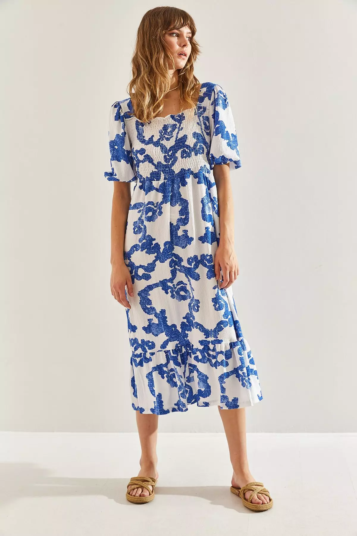 Women's Ruffled Skirt, Square Neck Midi Dress 60251099