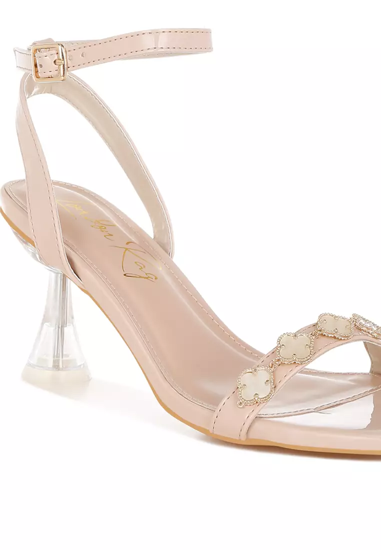 Charm Detail Spool Heels In Beige