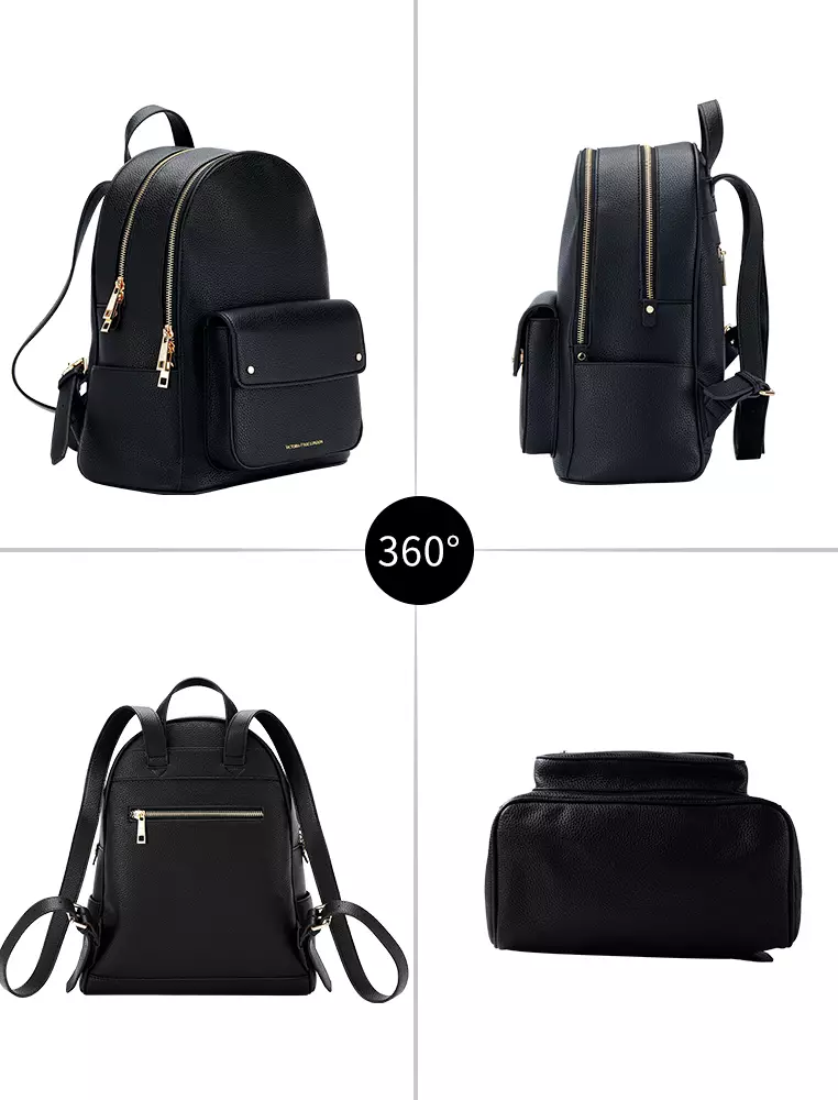 Alexandra 女式皮革双肩背包 多隔层 輕便大容量-黑色