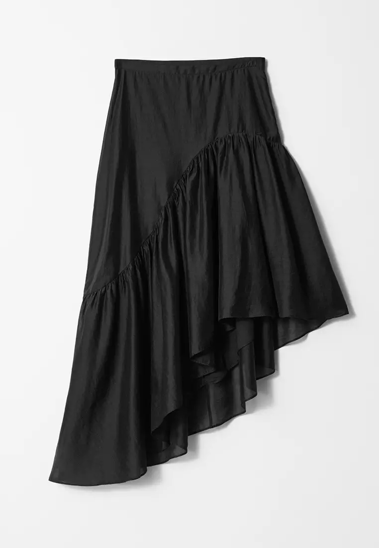 Asymmetric Ruffle Midi Skirt