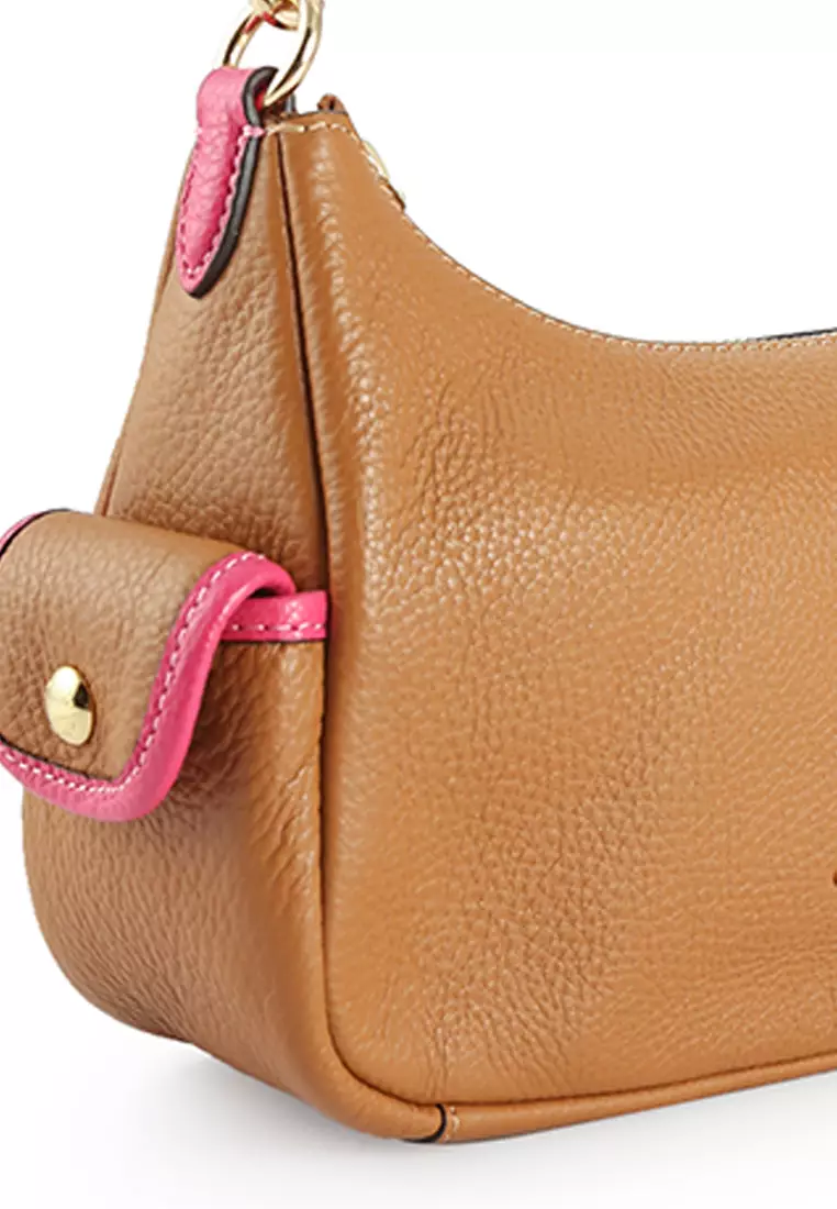 Coach Pennie Shoulder Bag 25 pebble leather Gold/Bold Pink C7222