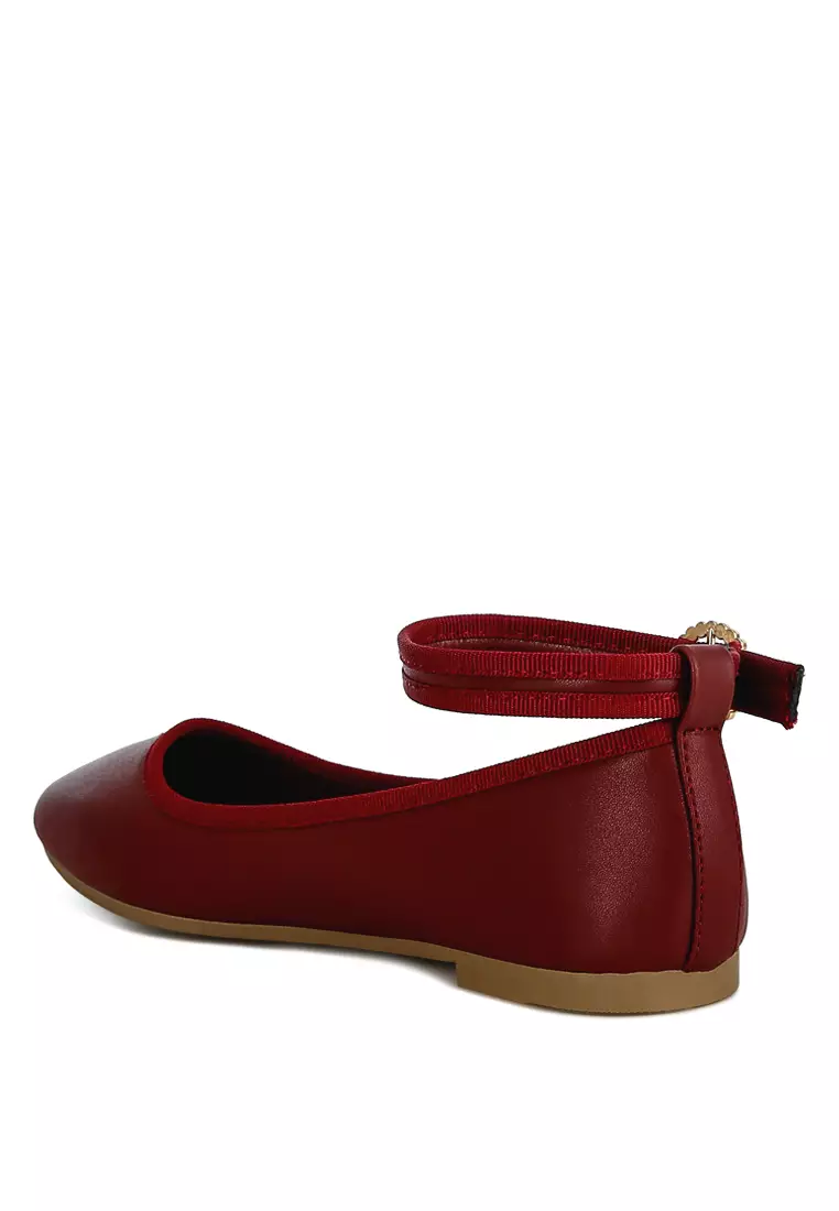 Burgundy Ankle Strap Detail Ballet Flats