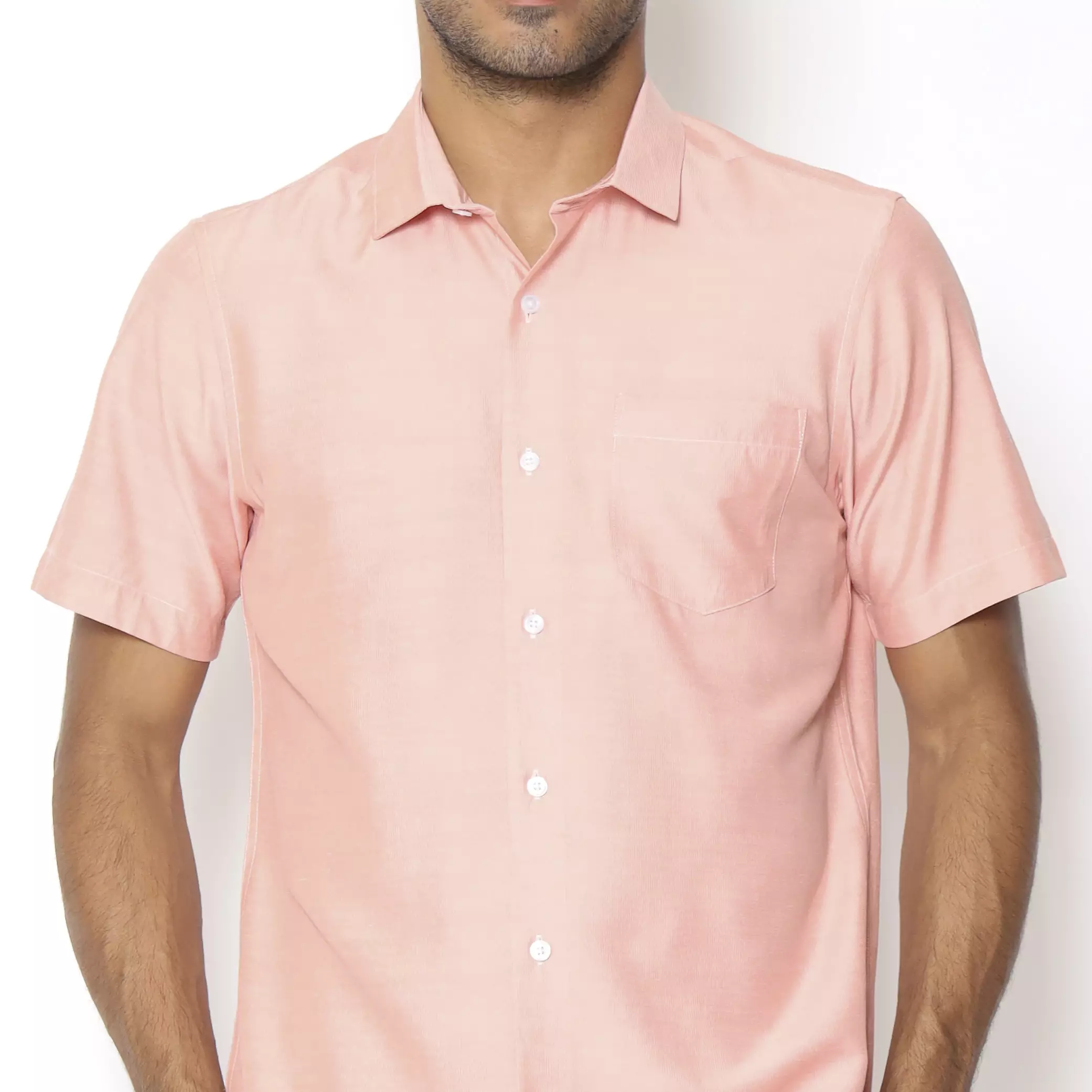 MAGINOT Kemeja Pria Basic Stripe Pendek SALMON