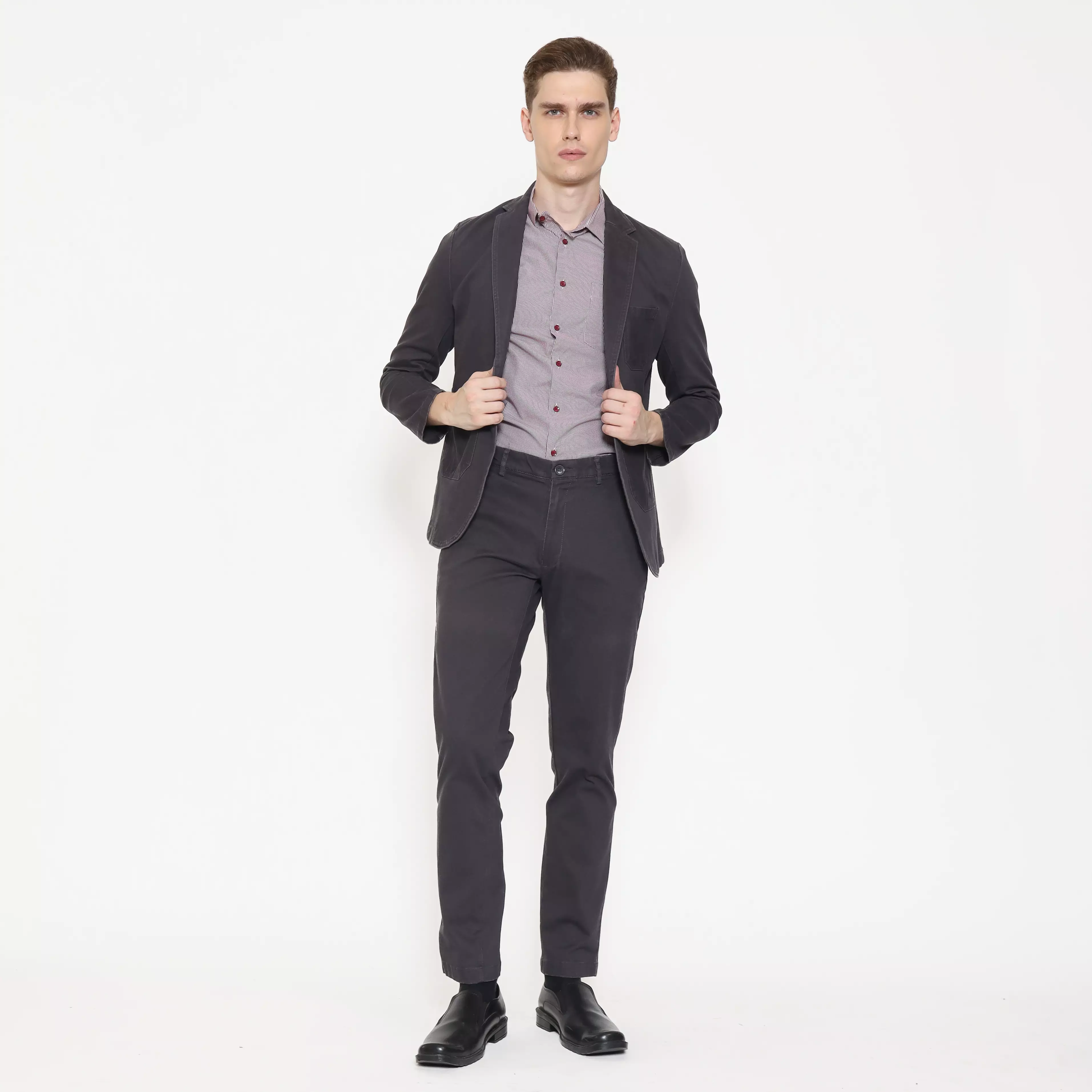 Schoeller Blazer Pria Casual – Kancing 1 | Warna Dark Grey | S.1-BCSG1-G101-CTS-S1