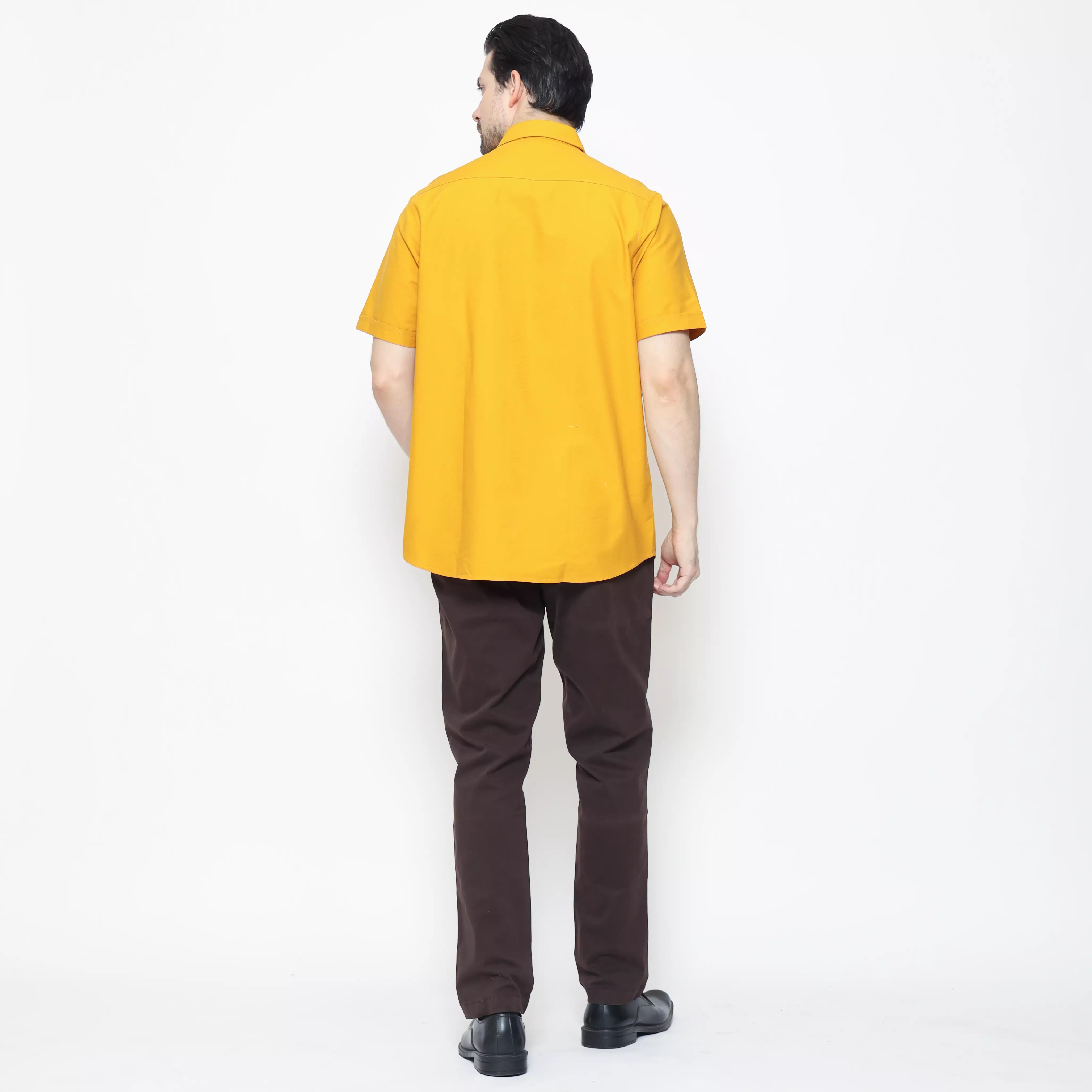 Lawell Kemeja Casual Pria Lengan Pendek Regular Fit Warna Mustard – Cotton Oxford Kecil – KING-MSRC