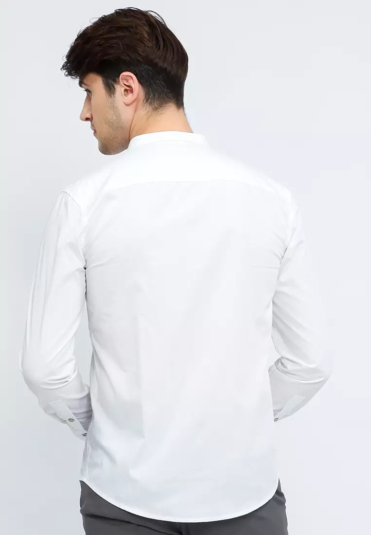 OXCON Kemeja Collarless long sleeve Dual Style Button White