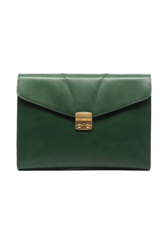 UNORTHODOX Brass Lock Leather Portfolio (Emerald Green) C4C04ACE703C97GS_1