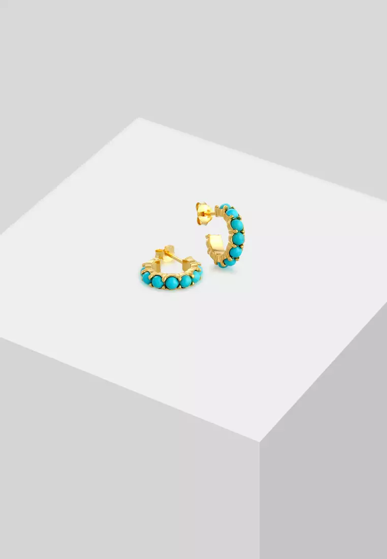 Anting Perhiasan Perak 925 Wanita Turquoise Boho Gold Plated